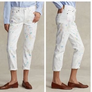 Ralph Lauren Cream Avery Boyfriend Jeans with Multicolor Paint Splatter